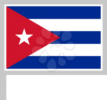 Cuba flag on flagpole, rectangular shape icon on white background, vector illustration.