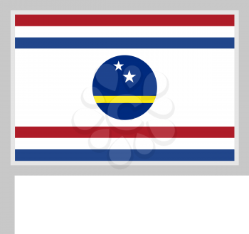 Curacao Governor's Standard flag on flagpole, rectangular shape icon on white background, vector illustration.