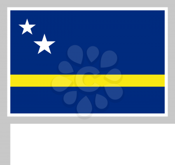 Curacao flag on flagpole, rectangular shape icon on white background, vector illustration.