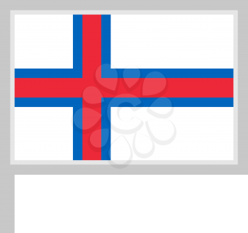 Faroe island flag on flagpole, rectangular shape icon on white background, vector illustration.
