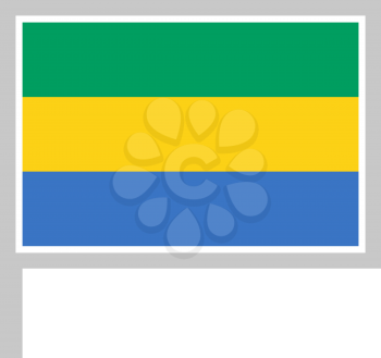 Gabon flag on flagpole, rectangular shape icon on white background, vector illustration.