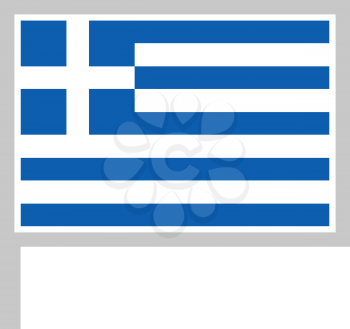 Greece flag on flagpole, rectangular shape icon on white background, vector illustration.