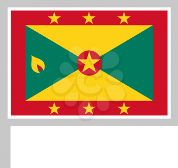 Grenada flag on flagpole, rectangular shape icon on white background, vector illustration.