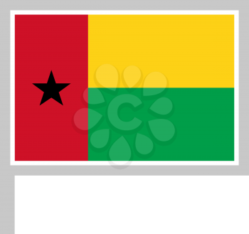 Guinea Bissau flag on flagpole, rectangular shape icon on white background, vector illustration.