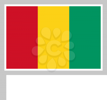 Guinea flag on flagpole, rectangular shape icon on white background, vector illustration.