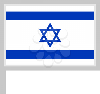 Israel flag on flagpole, rectangular shape icon on white background, vector illustration.