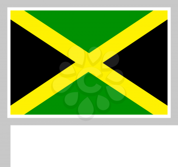 Jamaica flag on flagpole, rectangular shape icon on white background, vector illustration.