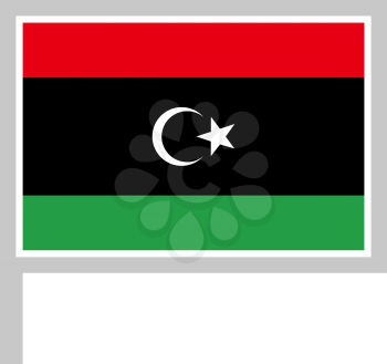 Libya flag on flagpole, rectangular shape icon on white background, vector illustration.