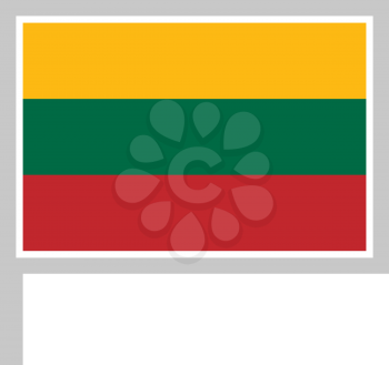 Lithuania flag on flagpole, rectangular shape icon on white background, vector illustration.