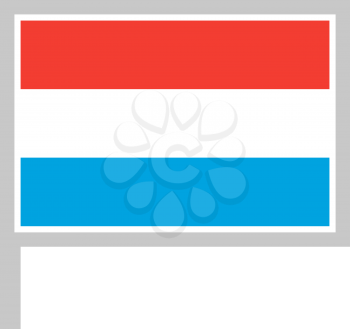 Luxembourg flag on flagpole, rectangular shape icon on white background, vector illustration.