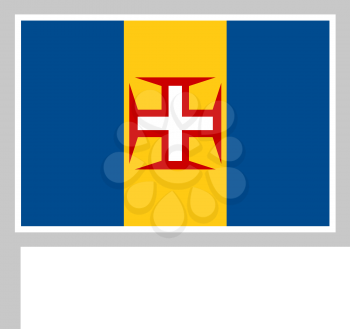 Madeira flag on flagpole, rectangular shape icon on white background, vector illustration.