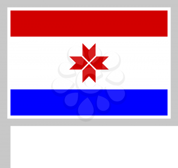 Mordovia flag on flagpole, rectangular shape icon on white background, vector illustration.
