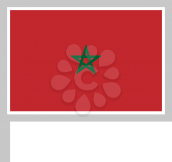 Morocco flag on flagpole, rectangular shape icon on white background, vector illustration.
