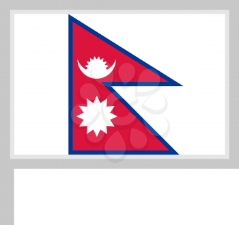 Nepal flag on flagpole, rectangular shape icon on white background, vector illustration.
