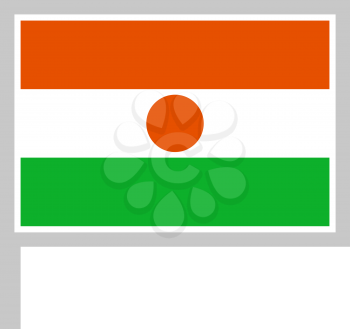Niger flag on flagpole, rectangular shape icon on white background, vector illustration.