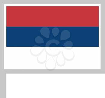 Serbia flag on flagpole, rectangular shape icon on white background, vector illustration.
