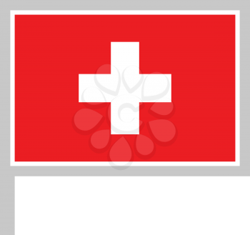 Switzerland flag on flagpole, rectangular shape icon on white background, vector illustration.