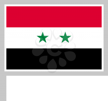 Syria flag on flagpole, rectangular shape icon on white background, vector illustration.