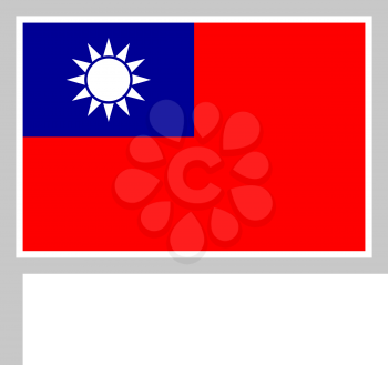 Taiwan flag on flagpole, rectangular shape icon on white background, vector illustration.