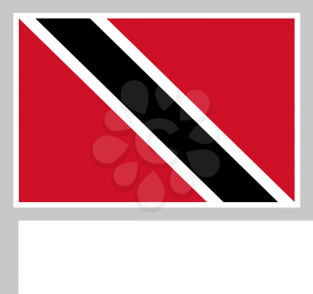 Trinidad and Tobago flag on flagpole, rectangular shape icon on white background, vector illustration.
