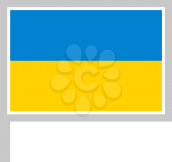 Ukraine flag on flagpole, rectangular shape icon on white background, vector illustration.