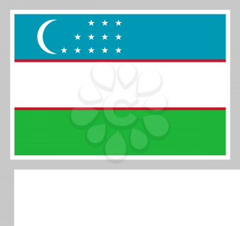 Uzbekistan flag on flagpole, rectangular shape icon on white background, vector illustration.