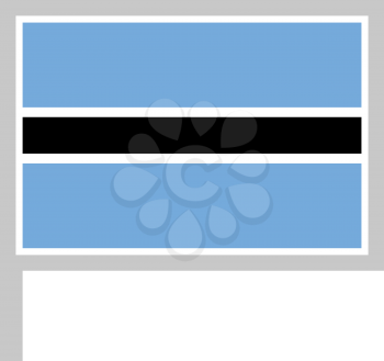 Botswana flag on flagpole, rectangular shape icon on white background, vector illustration.