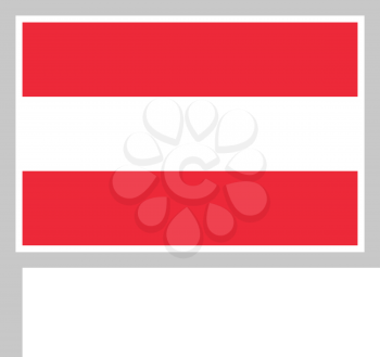 Austria flag on flagpole, rectangular shape icon on white background, vector illustration.