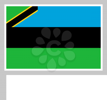 Zanzibar flag on flagpole, rectangular shape icon on white background, vector illustration.