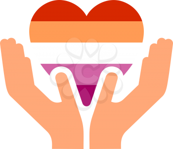 New Lesbian pride flag, in heart shape icon on white background, vector illustration