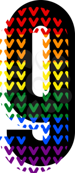 Creative bright font, alphabet in style of pop art, vector number 9 high detail with LGBT pattern.