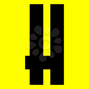 Dark modern font. Trendy alphabet, black vector letter H on a yellow background, vector illustration 10eps