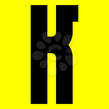 Dark modern font. Trendy alphabet, black vector letter K on a yellow background, vector illustration 10eps
