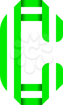 Striped font, modern trendy alphabet, letter C folded from green paper tape, vector illustration