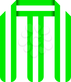 Striped font, modern trendy alphabet, letter M folded from green paper tape, vector illustration