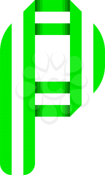 Striped font, modern trendy alphabet, letter P folded from green paper tape, vector illustration