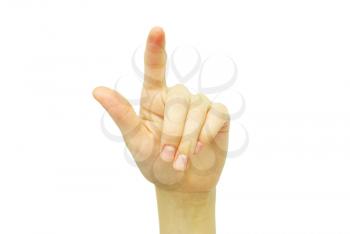 Hand pointing, touching or pressing isolated on white