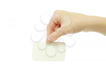 card blanks in a hand on white background