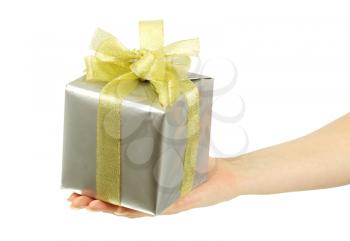 gift box in hand on white