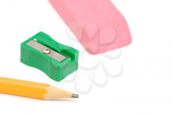 Pencil and eraser isolated on white background
