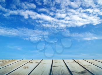 wooden floor and sky background