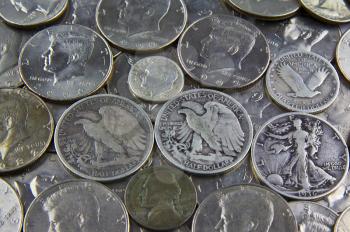 United States Silver coins in large pile