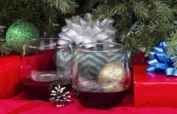 Seasonal holiday wine under the Christmas tree