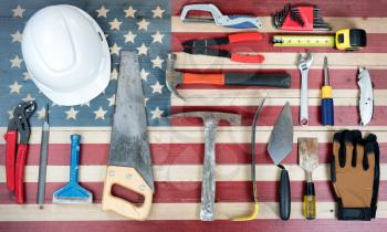 Labor Day holiday background for United States of America with worker tools