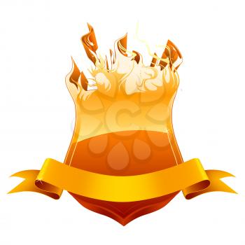 Burning shield emblem, vector