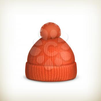 Knitted red cap, vector
