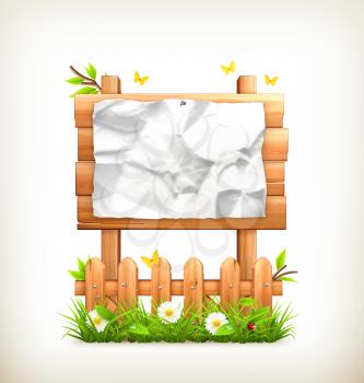 Wooden sign in grass, vector