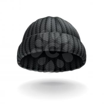 Beanie, black cap vector icon