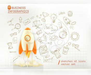 Business infographics, start up vector set