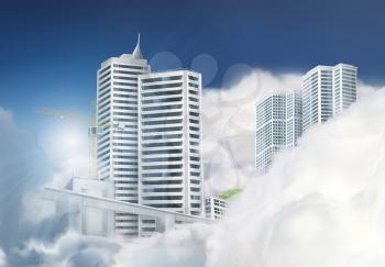 City in the clouds, vector background